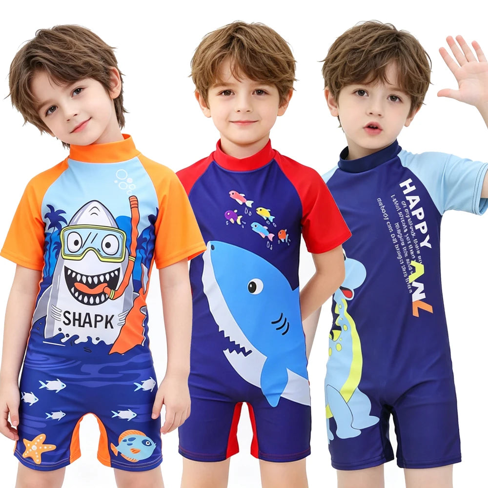 Kids Girls One-Piece Cartoon Print UV Swimsuits