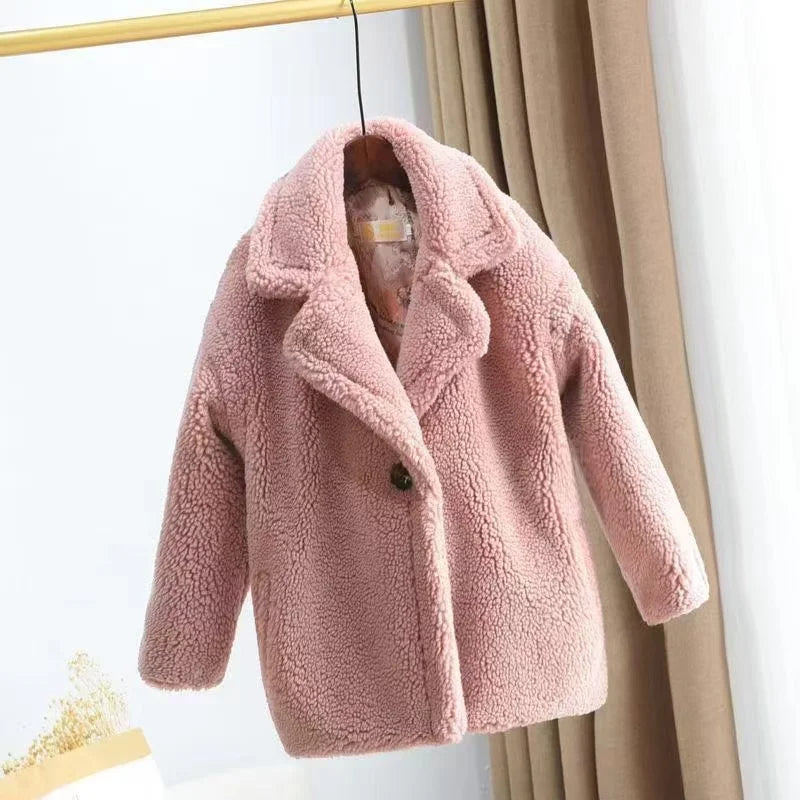 Girls' Long-Sleeved Soft Fur Winter Coat