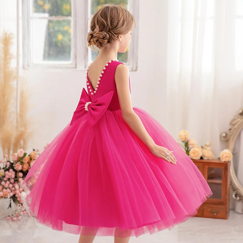 Sleeveless Bow Design Cute Princess Dresses For Girls childrensterritory