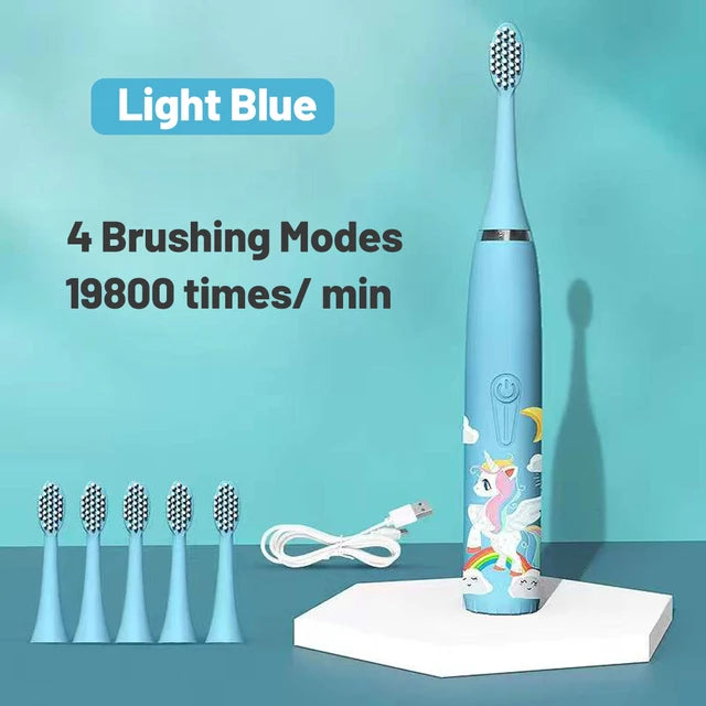 Kids Cartoon Design Electric Toothbrush With Extra Heads