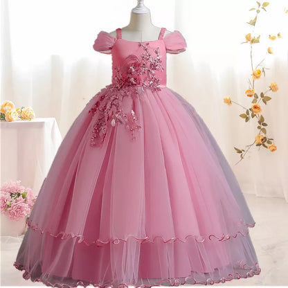 Kids Girls Lace Embroidery Bridesmaid Party Dress childrensterritory