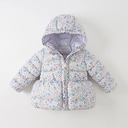 Floral Print Kids Girl Warm Hooded Outerwear childrensterritory