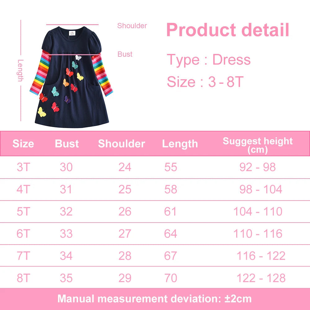 Little Girls Long Sleeve Cartoon Design Casual Dresses childrensterritory