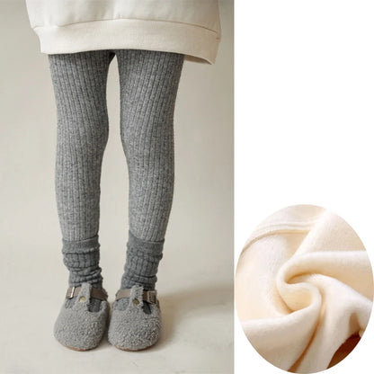 Kids Girls Warm Cotton Ribbed Leggings