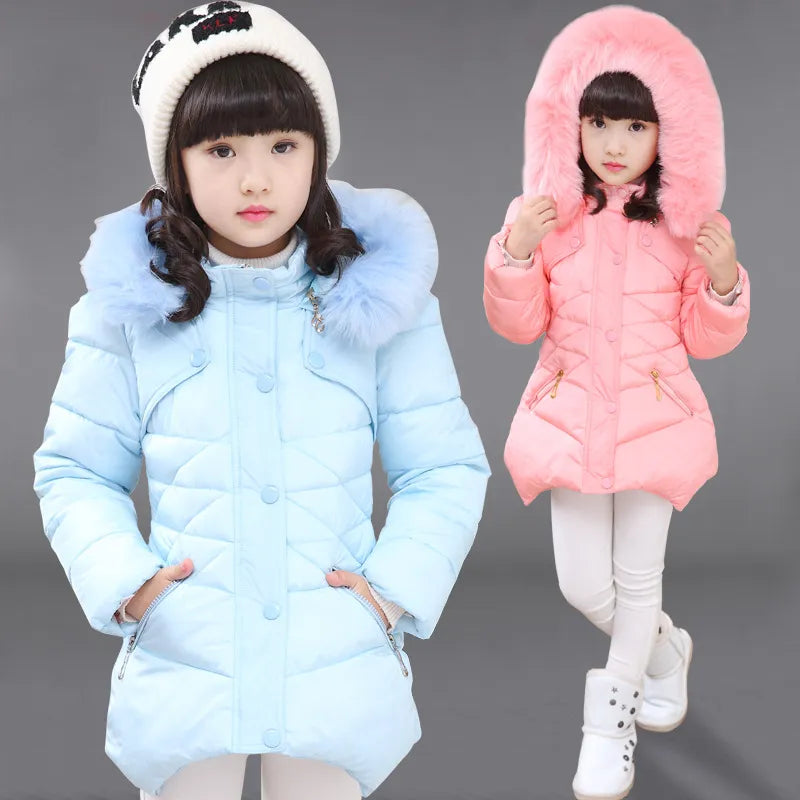 Kids Girls Mid-Length Hooded Windbreaker Coats childrensterritory