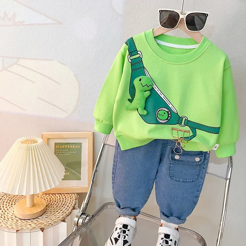 Cartoon Design Baby Boy Color Blocking 2PC Casual Clothes Set