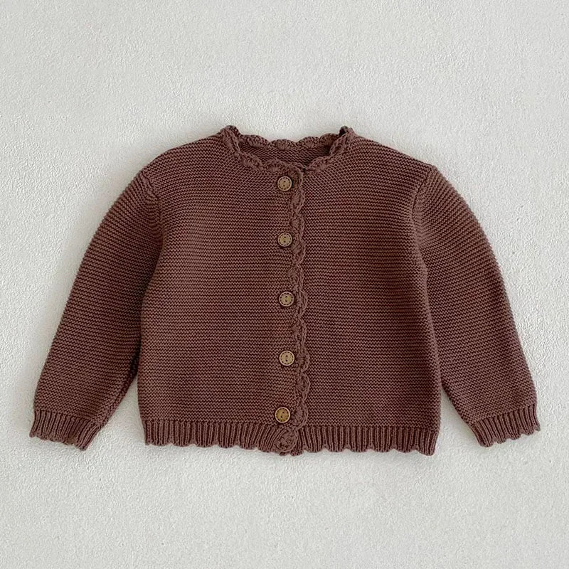 Solid Color Long Sleeve Infant Girls Knitted Cardigans childrensterritory