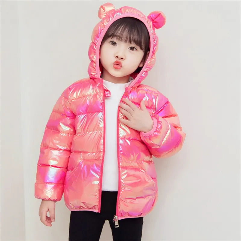 Bear Print Winter Hooded Jackets For Toddler Girls childrensterritory