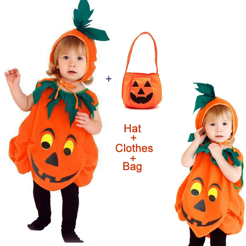 Kids Girls Fancy Cosplay Dresses for Halloween with Pumpkin Bag childrensterritory