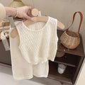 Knitted Hollow Vest and Wide-Legged Pant Sets for Little Girls childrensterritory