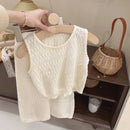 Knitted Hollow Vest and Wide-Legged Pant Sets for Little Girls childrensterritory
