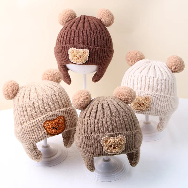 Cartoon Bear Ear Protection Knitted Hat for Toddler Boys Girls childrensterritory