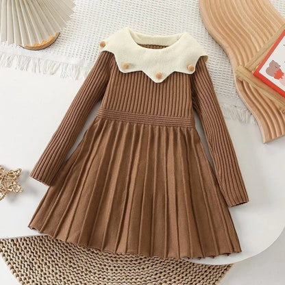 Girls’ Elegant Long-Sleeve Winter Party Dress childrensterritory