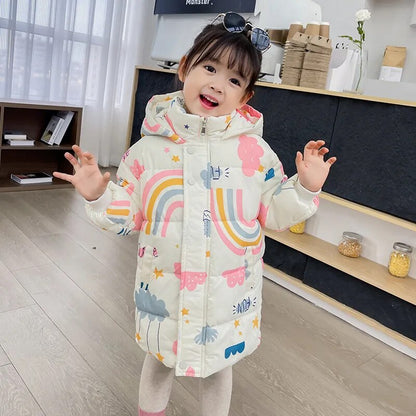 Kids Girls Boys Rainbow Print Down Hooded Jacket childrensterritory