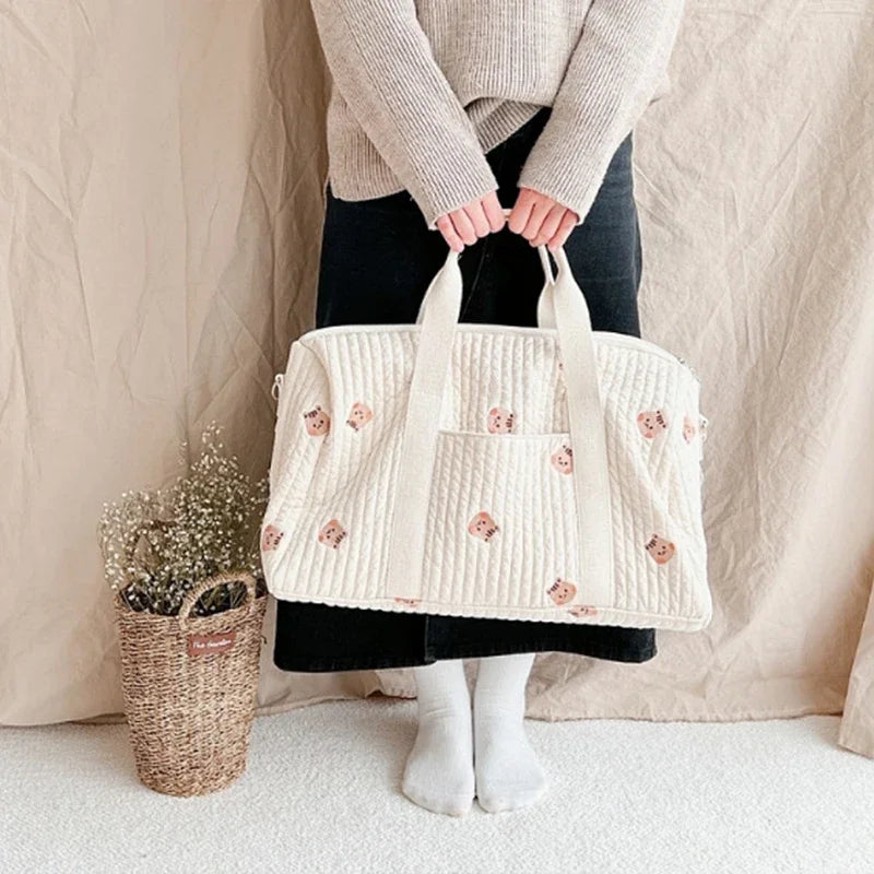 Large Capacity Bear Embroidered Mommy Shoulder Bag childrensterritory