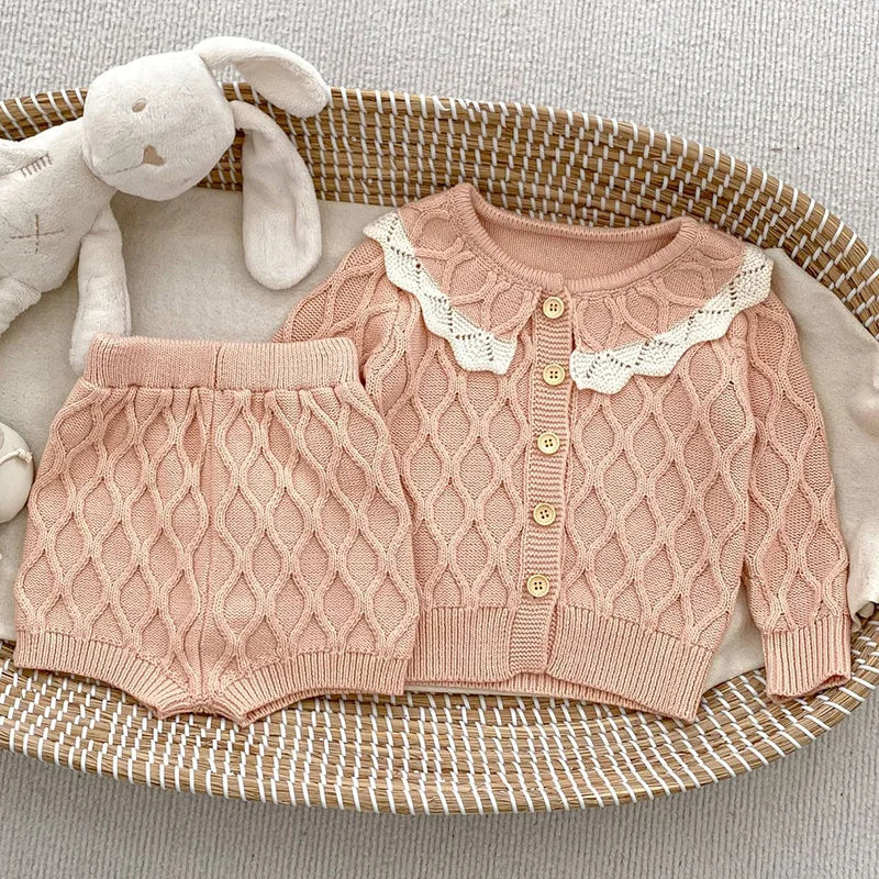 Baby Girl Hollow Out Knitwear Outfit Set