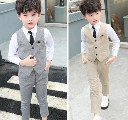 Slim Fit Kids Boys Plaid Vest Formal Wedding/Party Suit Sets childrensterritory