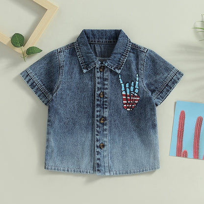 Hand Print Kids Independence Day Button Closure Shirt childrensterritory