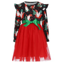 Girls' Long-Sleeved Bow Lace Design Party Dresses