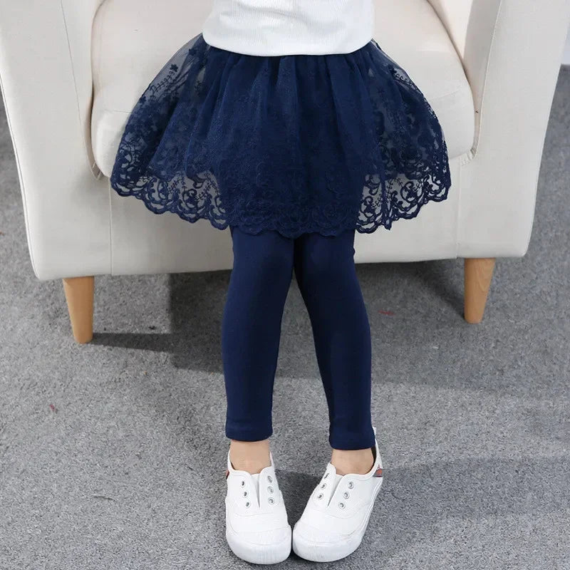 Kids Girls Lace Design Slim Skirt Trousers childrensterritory