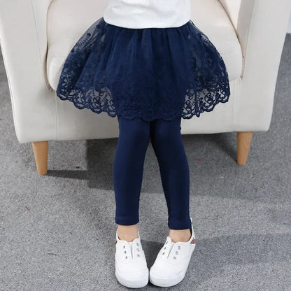 Kids Girls Lace Design Slim Skirt Trousers childrensterritory