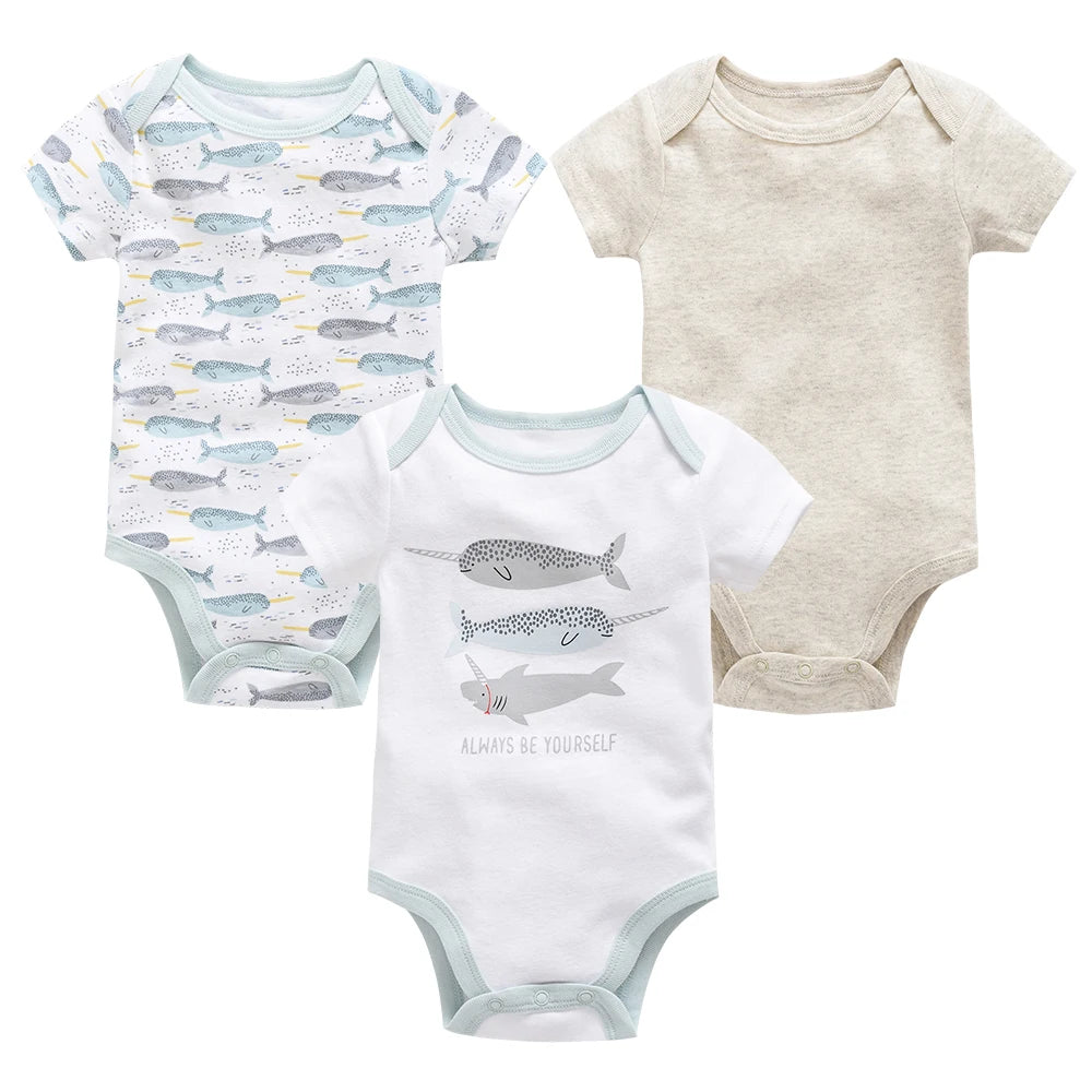 3PCS/Lot Newborn Baby Cartoon Printed Summer Romper