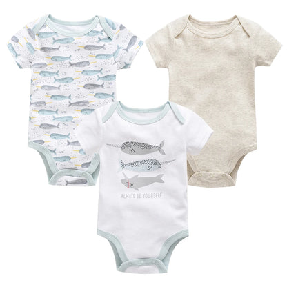 3PCS/Lot Newborn Baby Cartoon Printed Summer Romper