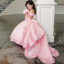 Tulle Floral Appliques Pageant Dress for Girls with Trailing