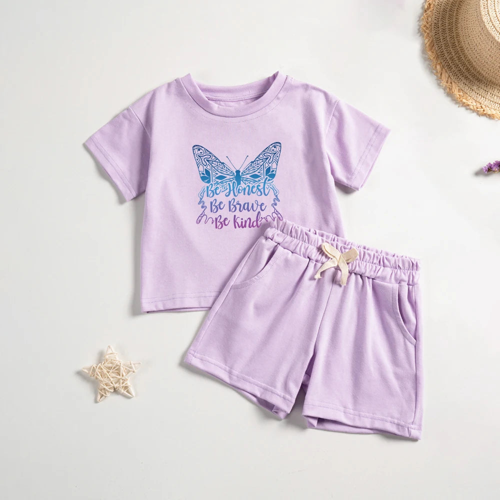 Causal Outfit Set for Girls with Butterfly Pattern for Summer. childrensterritory
