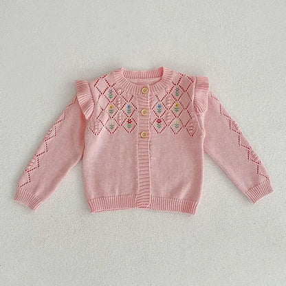 Solid Color Long Sleeve Infant Girls Knitted Cardigans childrensterritory