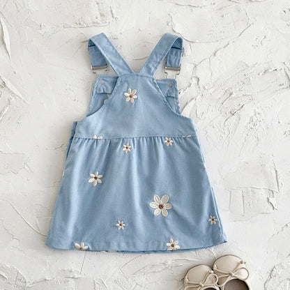 Girls Sleeveless Floral Embroidered Summer Strappy Dresses