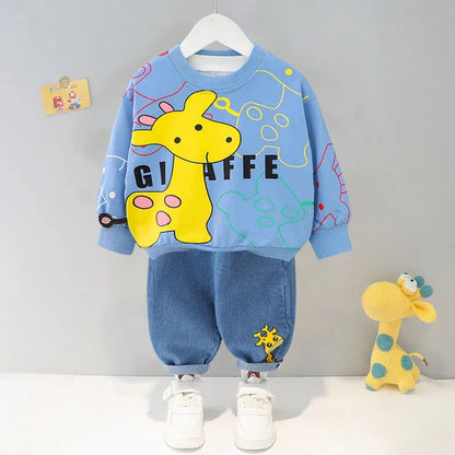 Cartoon Design Baby Boy Color Blocking 2PC Casual Clothes Set
