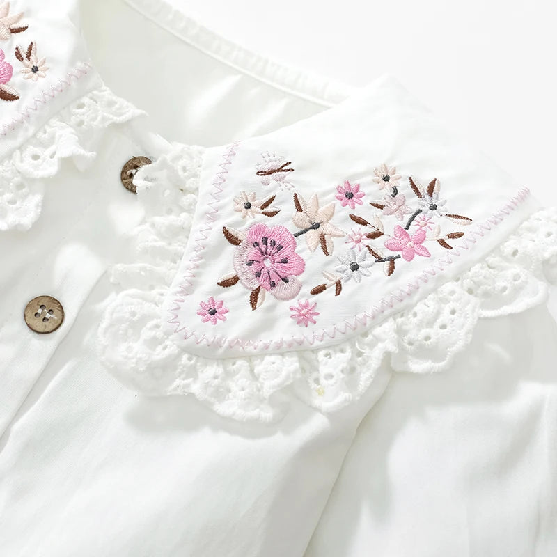 Floral Embroidery Shirt with Dress 2pcs Set for Little Girls childrensterritory