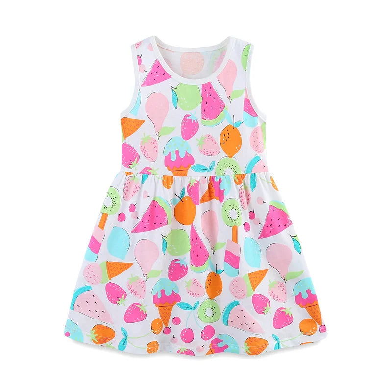 Cartoon Fruits Print Kids Girls Summer Holiday Dresses