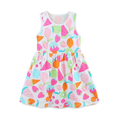 Cartoon Fruits Print Kids Girls Summer Holiday Dresses