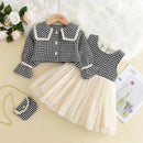 Kids Girls Retro Style Plaid Winter Party Dresses 2pcs Set
