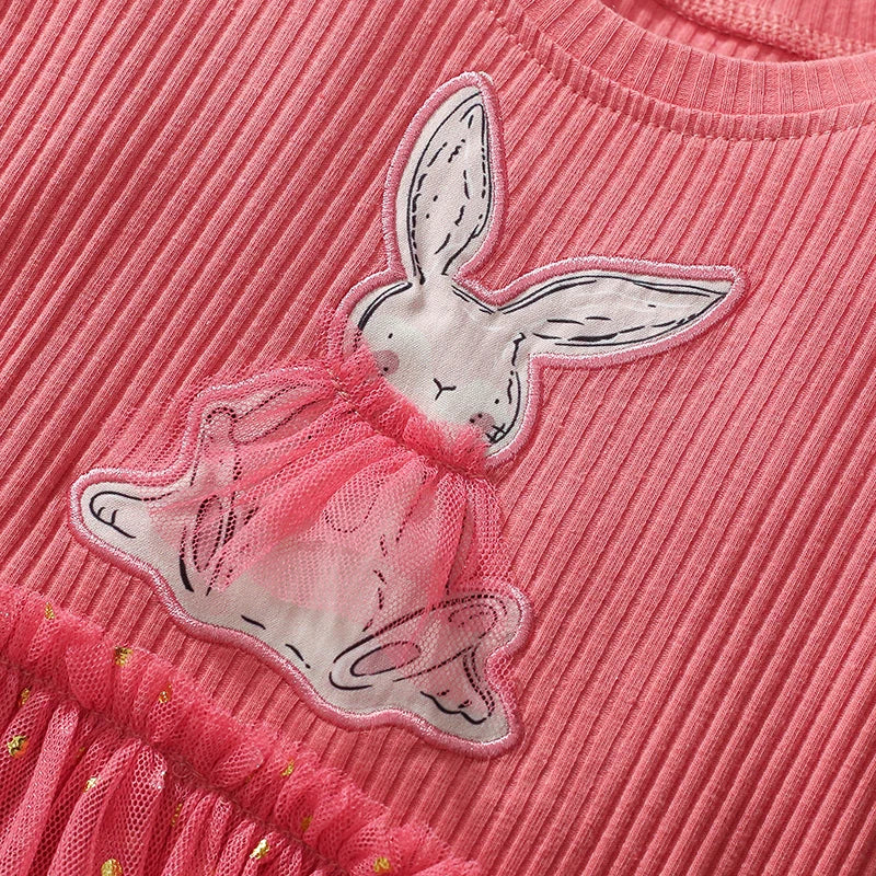 Girls Full Sleeves Cartoon Rabbit Print Dresses childrensterritory