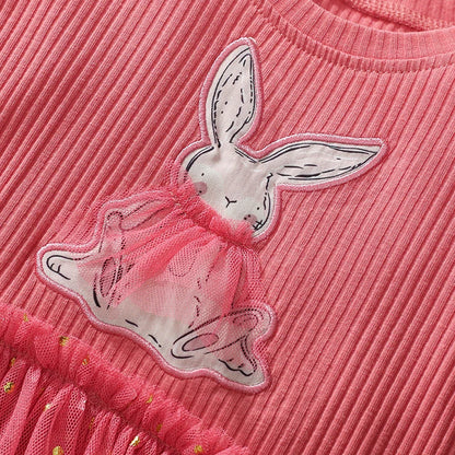 Girls Full Sleeves Cartoon Rabbit Print Dresses childrensterritory