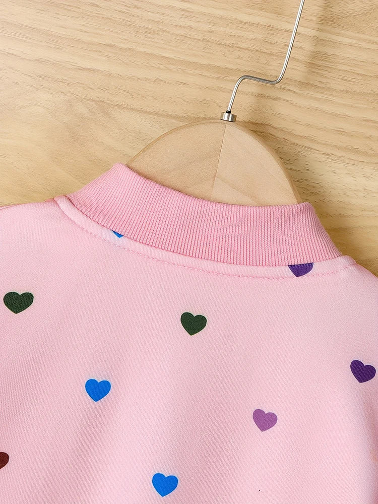Kids Girls Colorful Love Print Zipper Jacket For Fall childrensterritory