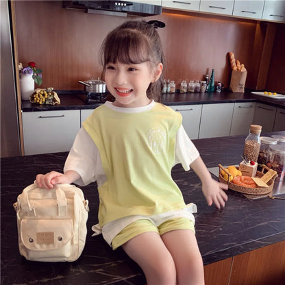 Kids Girls Patchwork Tops &amp; Shorts Casual Clothing Set childrensterritory