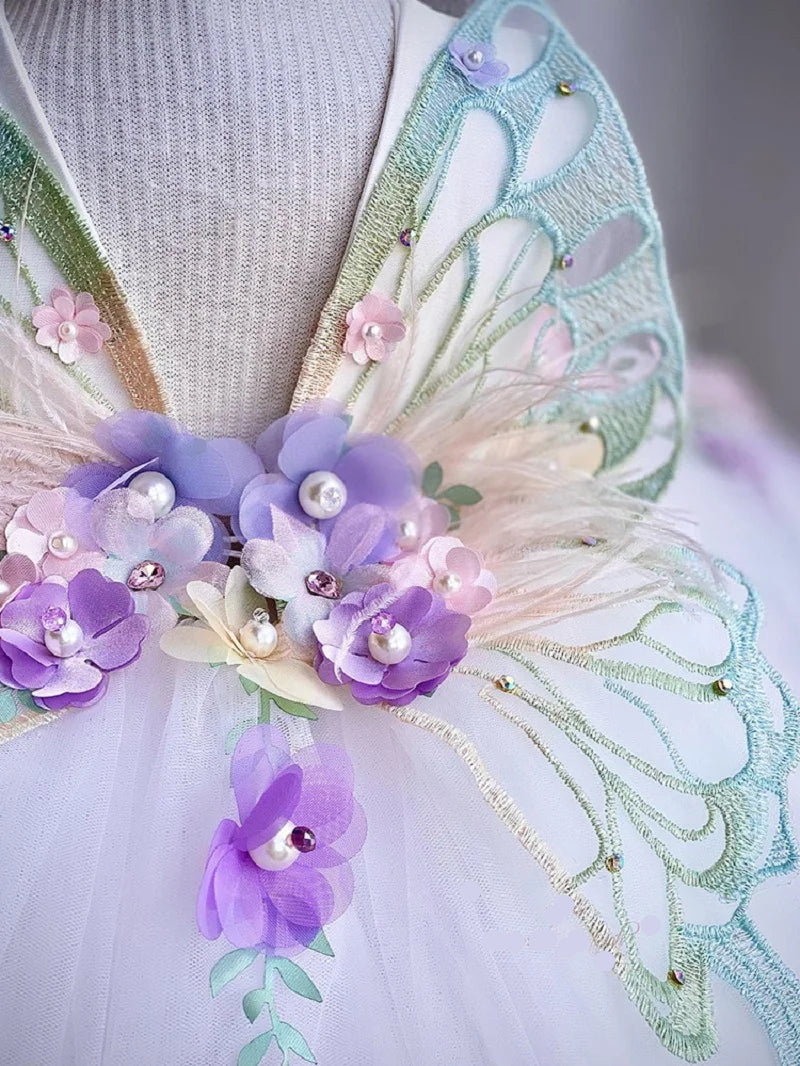 Elegant 3D Flower Butterfly Design Formal Party Dresses childrensterritory
