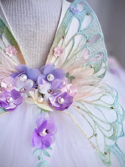 Elegant 3D Flower Butterfly Design Formal Party Dresses childrensterritory