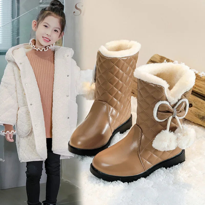Kids Girls Warm Fur Plush Princess Snow Boots