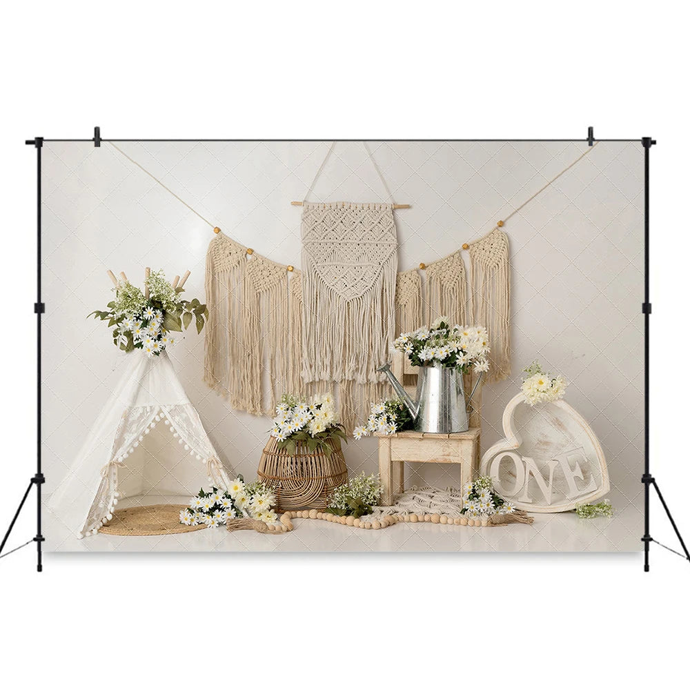 White Tent Tassels Flowers Backdrop Prop for Baby Birthday childrensterritory