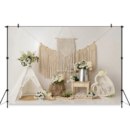 White Tent Tassels Flowers Backdrop Prop for Baby Birthday childrensterritory