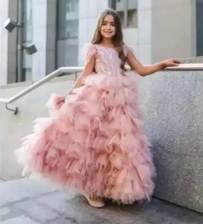 Backless Long Puffy Flower Girl Dress for Wedding Party childrensterritory