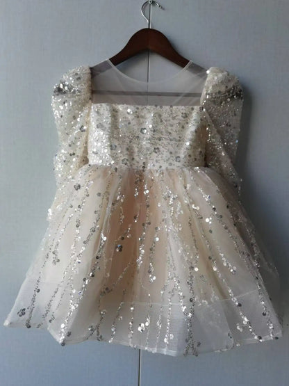 A-Line Glitter Sequined Little Girls Princess Party Dress