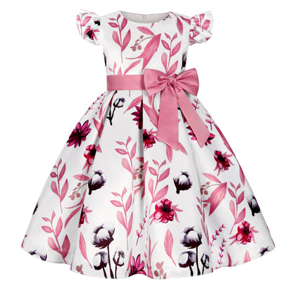 Little Girls Flying Sleeve Floral Birthday Party Dresses childrensterritory