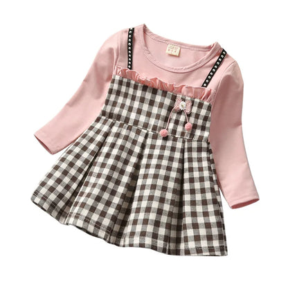 Toddler Girls: Plaid Long-sleeved Princess Dresses childrensterritory