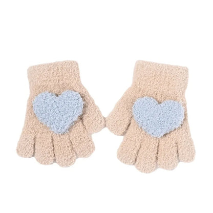 Kids Cartoon Design Furry Coral Fleece Short Gloves Mittens